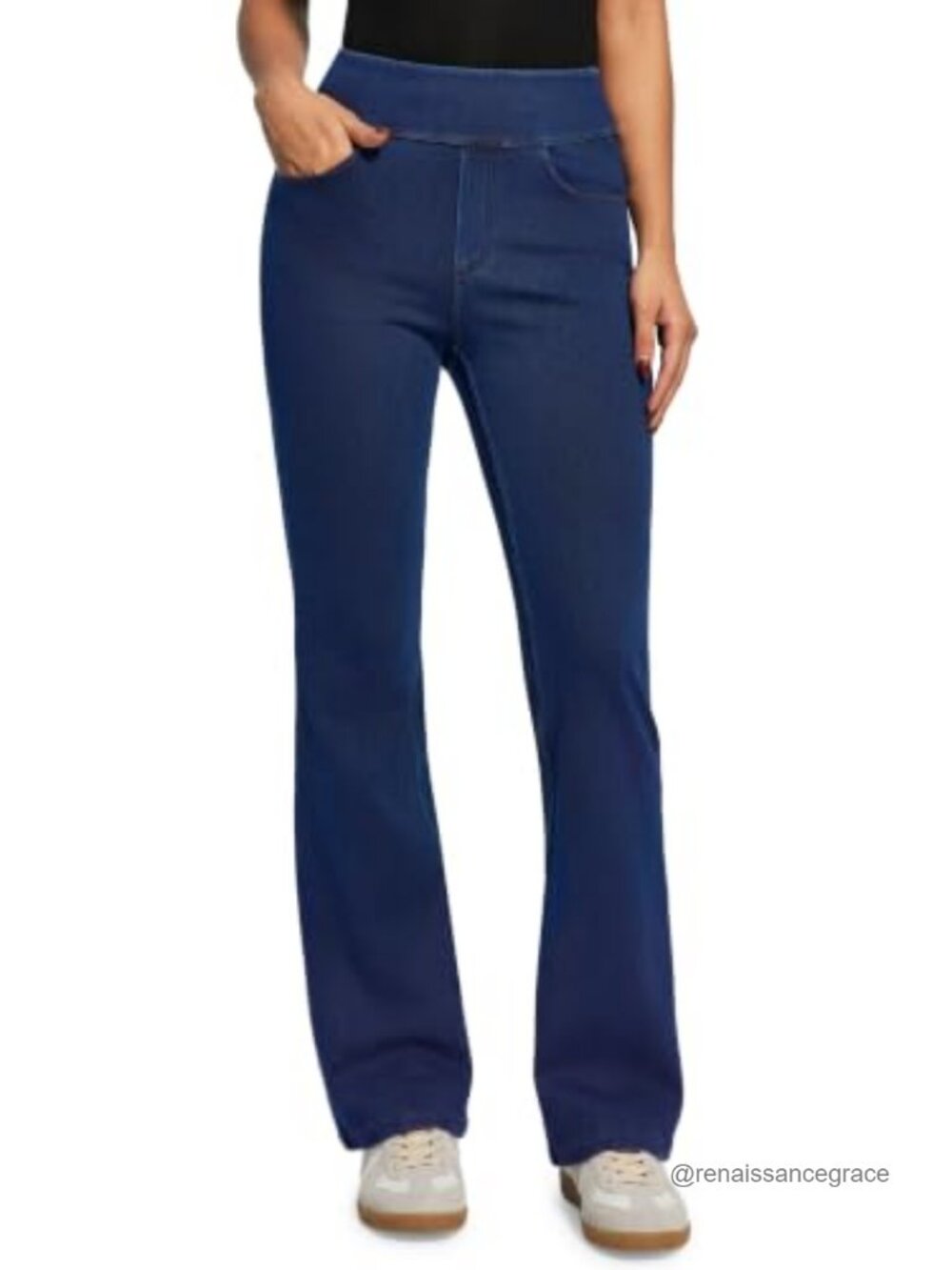 Stretchy Bootcut Pull On Jeans High Waisted Tummy Control